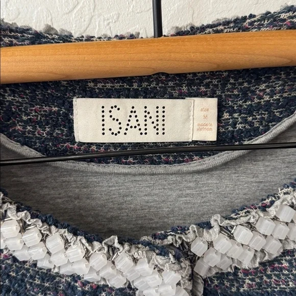 Anthropologie Isani Women’s Embellished Tweed Jacket Blazer Navy Medium - Picture 4 of 6